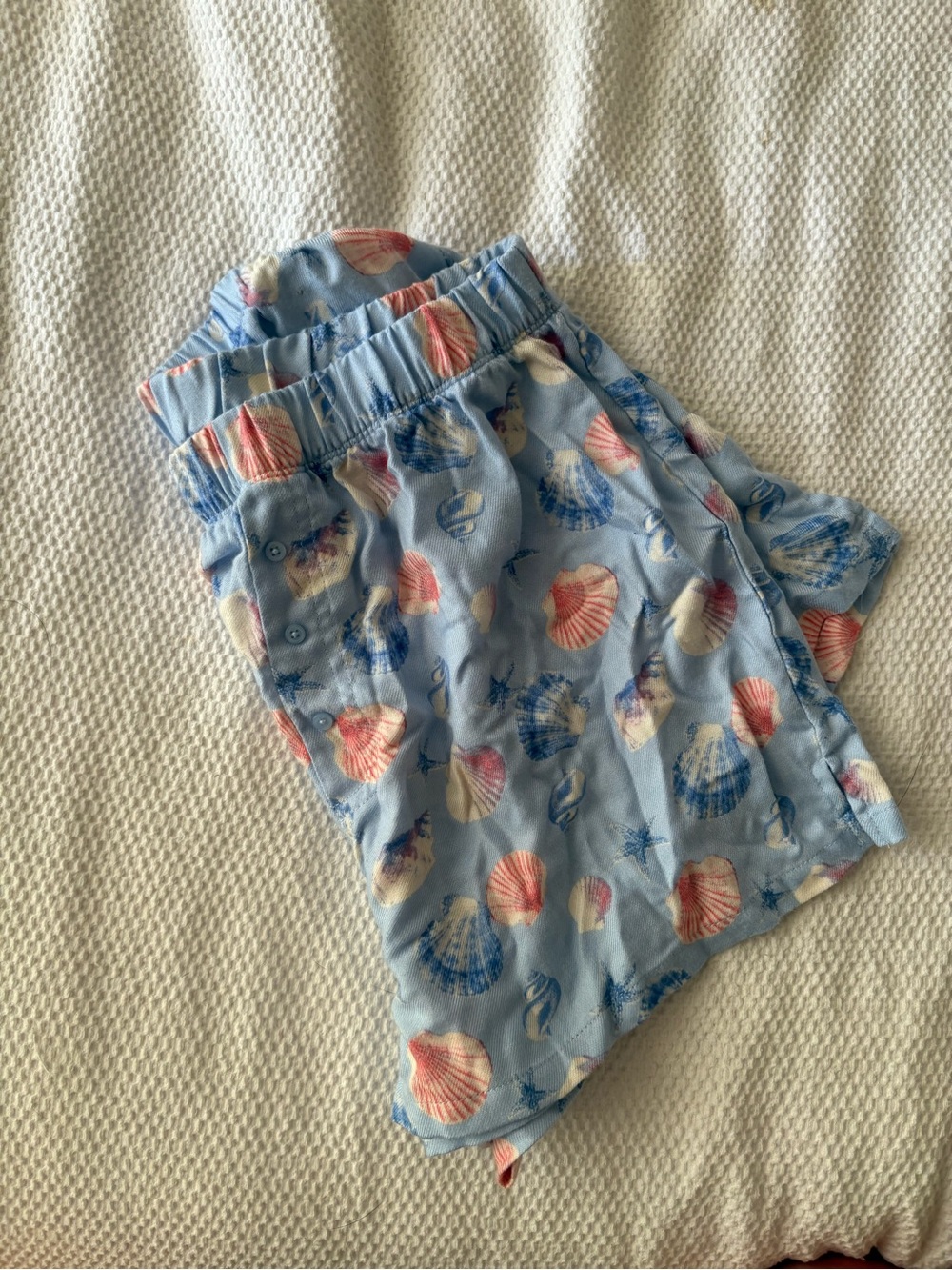 Light Blue Sea Shell-Print Women's Sleep Shorts - Picture 3 of 4